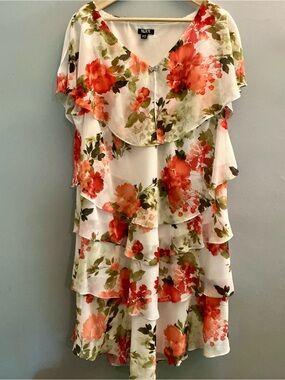SLNY 22W Floral Tiered Chiffon Mother of the Bride Wedding Guest Dress